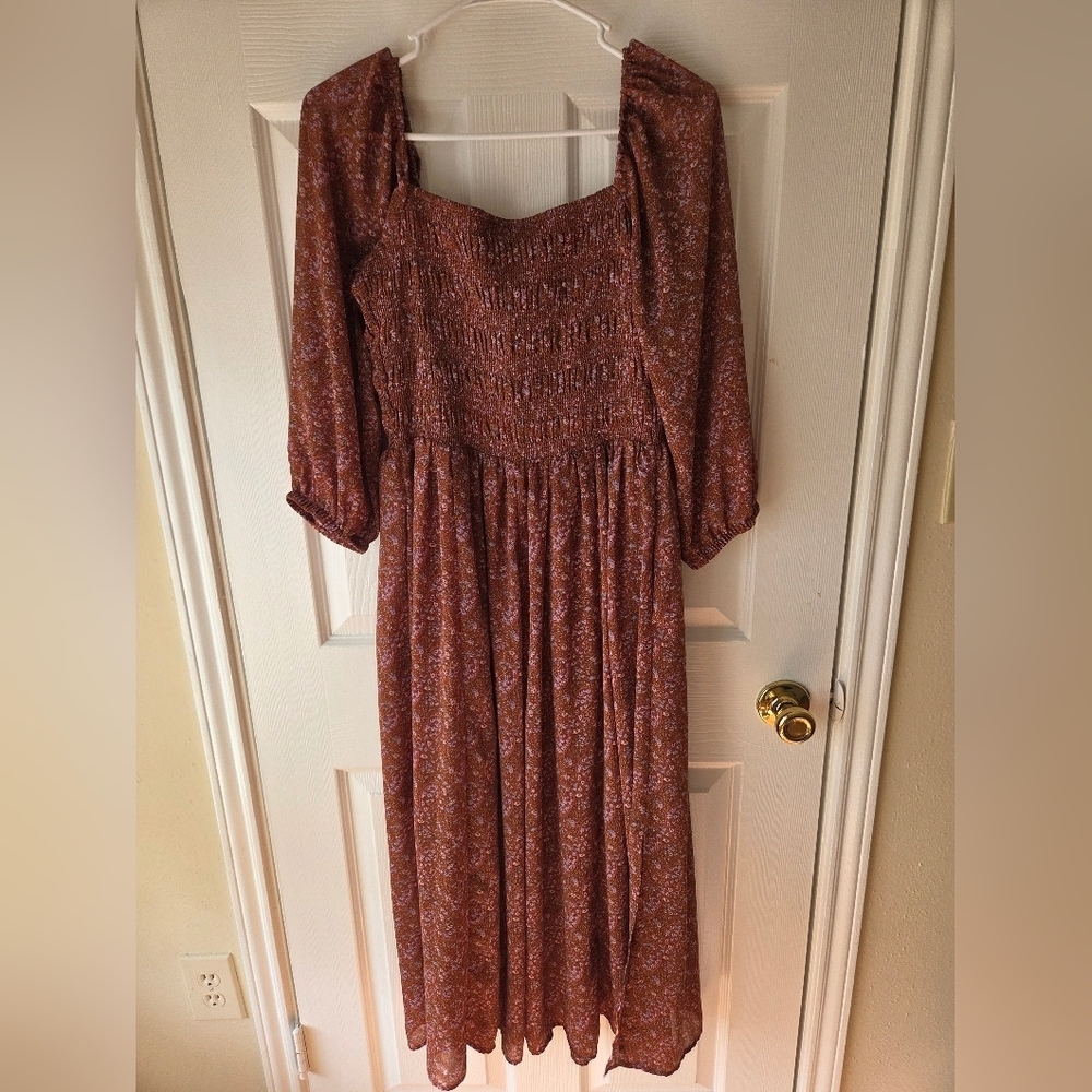 CODE X MODE Cottagecore Dress Sz M Rust Brown Floral Fall Boho Prairie - Picture 4 of 10